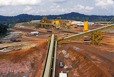 GHANA  Industry Elevated view over gold mine and machinery.