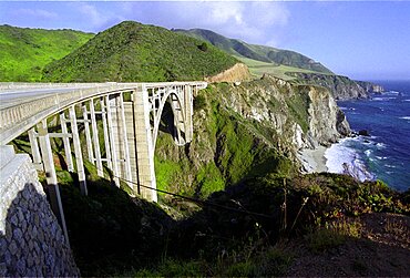 USA California Big Sur National Park View along Bixby Bridge along Highway 1 and the coastline