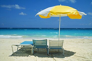 BERMUDA  Long Bay Beach Umbrella and sun loungers on beach