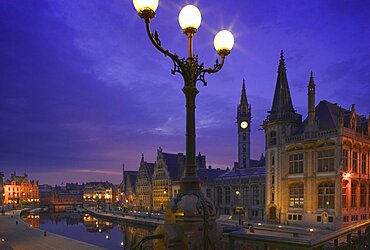 BELGIUM Ghent View at night of the medieval core of the city over the Leie River from St Michielsbrug  St Michiels Bridge. Travel  Holidays  Tourism  Flemish Region