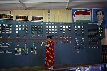 TAJIKISTAN  Nurek The main hall of the hydroelectric power station  a woman taking readings from the control panel.   hydropower