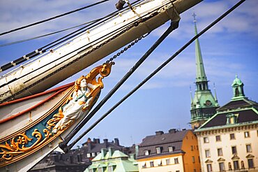 SWEDEN  Stockholm Close-up of the figure head on the af Chapman  now converted in to a floating hostel. Stockholm Sweden Scandinavia travel Northern Europe Swedish European