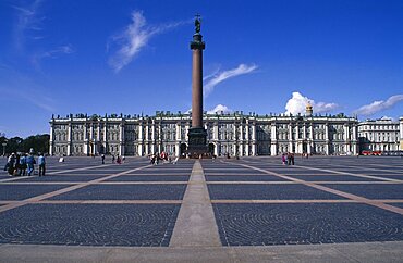 Winter Palace, View over courtyard toward column, Hermitage Museum, St Petersburg, Russia