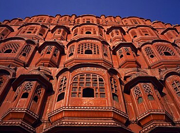 Palace of the Winds or Hawa Mahal, View Looking up at facade, Jaipur, Rajasthan, India