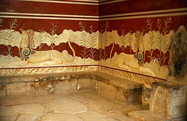 Palace of King Minos at Knossos, Frescoed throne room of Minos , Crete, Greece