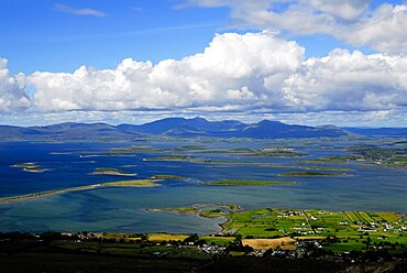 View over the Atlantic coast from Croagh Patrick Mountain, Clew Bay, County Mayo, Republic of Ireland