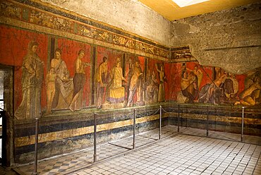 Some very well preserved frescoes in the Villa Of Mysteries, Pompei, Italy, Europe