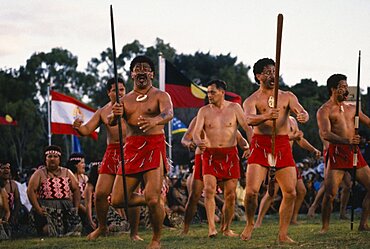 Maori men performing Haka, Oceania