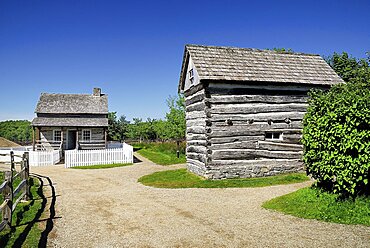 Ireland, County Tyrone, Omagh, Ulster American Folk Park, Western Pennsylvania Log House exterior