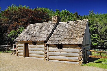 Ireland, County Tyrone, Omagh, Ulster American Folk Park, Typical Pennsylvania Log Cabin