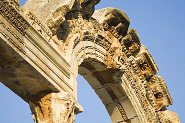 Turkey, Izmir Province, Selcuk, Ephesus, Detail of carved archway in ancient ruined city of Ephesus on the Aegean sea coast