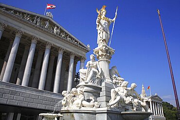 Austria, Vienna, Statue of Athena in front of Parliament building.