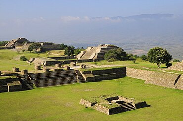 Site view onto ball court or Juegos de Pelota, Monte Alban, Oaxaca, Mexico