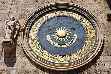 Messina Cathedral Astronomical clock on clock tower, Piazza Del Duomo, Sicily, Italy