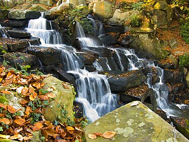 Waterfall in autumn, Virginia Water, Surrey, England