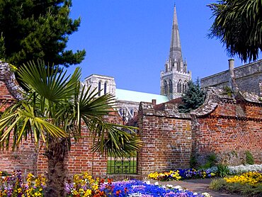 Chichester Cathedral from Bishops Palace Gardens, Chichester, West Sussex, England