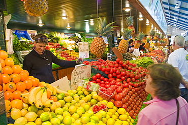 Fruit and vegetable stall at the covered market, Niort, Deux-Sevres, Poitou Charentes, France, Europe