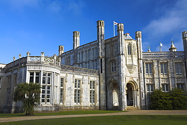 The restored stately home of Highcliffe Castle on the clifftops above Highcliffe Bay, Dorset, England, United Kingdom, Europe