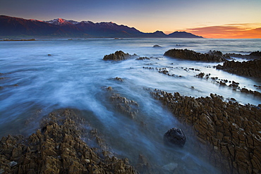 Looking towards Kaikoura town and the Seaward Kaikoura mountain range, South Island, New Zealand, Pacific