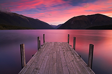 Sunset over Lake Rotoiti in the Nelson Lakes National Park, South Island, New Zealand, Pacific