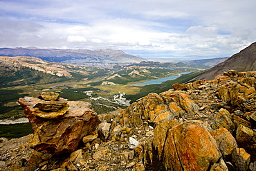 Overlooking Chalten from the mountains beneath Cerro Torre, Los Glaciares National Park, UNESCO World Heritage Site, Patagonia, Argentina, South America