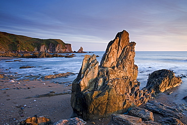 Jagged rocks on the South Devon coast at Bantham, Devon, England, United Kingdom, Europe