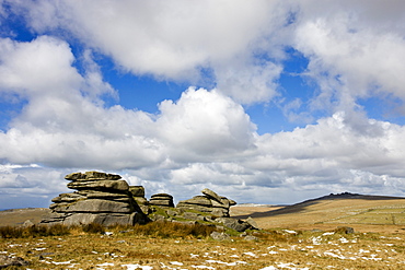 Melting snow on Hollow Tor in Dartmoor National Park, Devon, England, United Kingdom, Europe