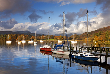 Yachts moored on Windermere at Waterhead, Lake District National Park, Cumbria, England, United Kingdom, Europe