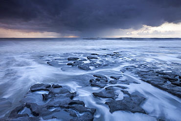 Storm approaching the shores of Dunraven Bay on Glamorgan's Heritage Coast, Wales, United Kingdom, Europe