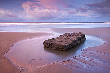 Pristine sandy beach at dawn, Southerndown, Glamorgan Heritage Coast, Wales, United Kingdom, Europe