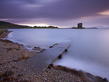 Concrete slipway leading to Castle Stalker and Loch Linnhe, Argyll, Scotland, United Kingdom, Europe