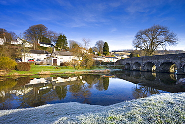 Frost carpets the banks of the River Barle at Withypool in Exmoor National Park, Somerset, England, United Kingdom, Europe