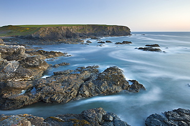 Porth Mear cove at twilight, Porthcothan, Cornwall, England, United Kingdom, Europe