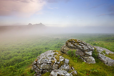 Mist hanging over the moorland near Haytor, Dartmoor National Park, Devon, England, United Kingdom, Europe