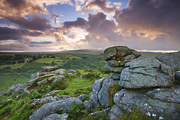 Holwell Tor on a stormy summer evening, Dartmoor National Park, Devon, England, United Kingdom, Europe