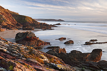 Looking east from Freathy Point over Whitsand Bay towards Rame Head, Cornwall, England, United Kingdom, Europe