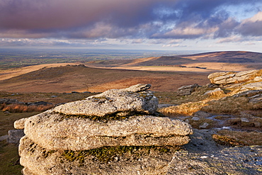 Looking south from Yes Tor towards West Mill Tor, Dartmoor National Park, Devon, England, United Kingdom, Europe