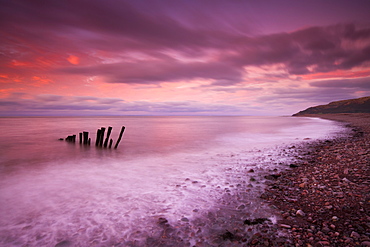 Autumn sunset on Bossington Beach, Exmoor National Park, Somerset, England, United Kingdom, Europe