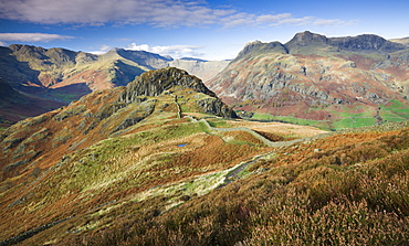 Mountain vista looking towards Side Pike and onto the Langdale Pikes, Lake District National Park, Cumbria, England, United Kingdom, Europe