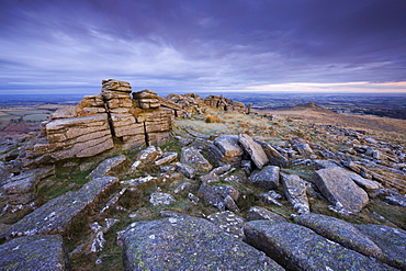 Belstone Tor on a frosty winter morning, Dartmoor National Park, Devon, England, United Kingdom, Europe