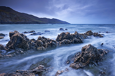 Rocky shores of Rockham Bay, looking towards Morte Point, North Devon, England, United Kingdom, Europe