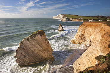 Clifftop view of Freshwater Bay, Isle of Wight, England, United Kingdom, Europe 