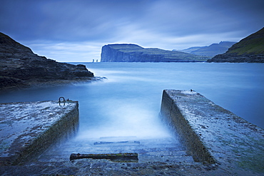 View towards Risin og Kellingin from Tjornuvik, Isle of Streymoy, Faroe Islands, Denmark, Europe 