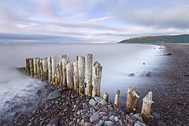 Sunset over Porlock Beach, Exmoor National Park, Somerset, England, United Kingdom, Europe 