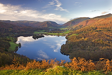 Vista down towards Lake Grasmere from Loughrigg Fell, Lake District National Park, Cumbria, England, United Kingdom, Europe 