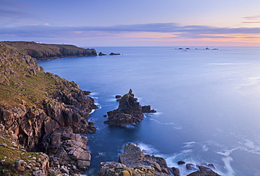 Land's End and Longships Lighthouse, Cornwall, England, United Kingdom, Europe 