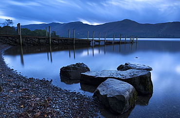 Twilight on the shores of Derwent Water near Ashness Jetty, Lake District National Park, Cumbria, England, United Kingdom, Europe 