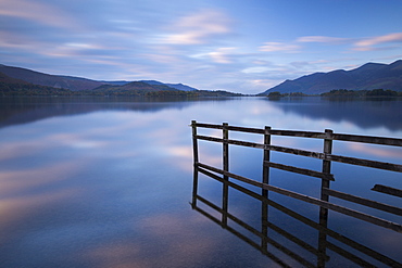 Tranquil Derwent Water at dusk, Lake District National Park, Cumbria, England, United Kingdom, Europe 