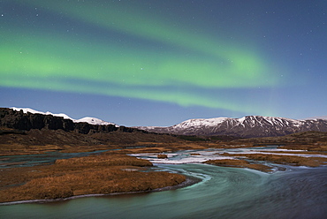 Aurora Borealis over Thingvellir, the ancient site of the Icelandic Parliament, Thingvellir National Park, UNESCO World Heritage Site, Iceland, Polar Regions 