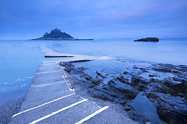 Slipway at St. Michael's Mount at dawn, Marazion, Cornwall, England, United Kingdom, Europe 